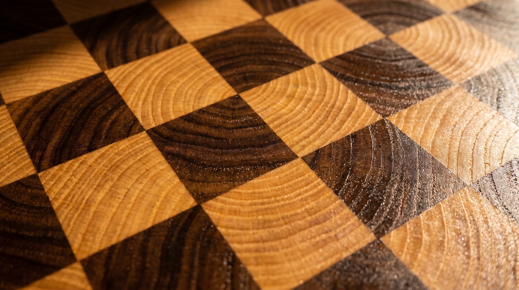 Macro of oiled walnut end-grain checkerboard
